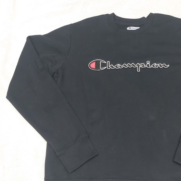 Champion Black Essentials Spellout Crewneck Sweatshirt Men's Size Medium - Picture 2 of 13